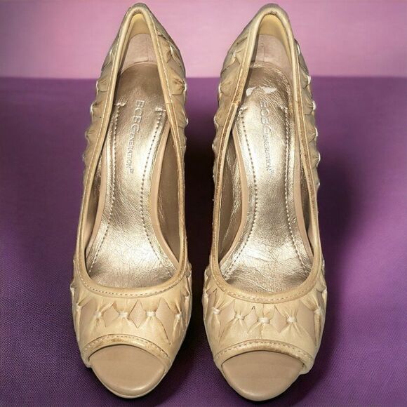 BCBGenerations cream braid style peep-toe heels - Picture 3 of 7